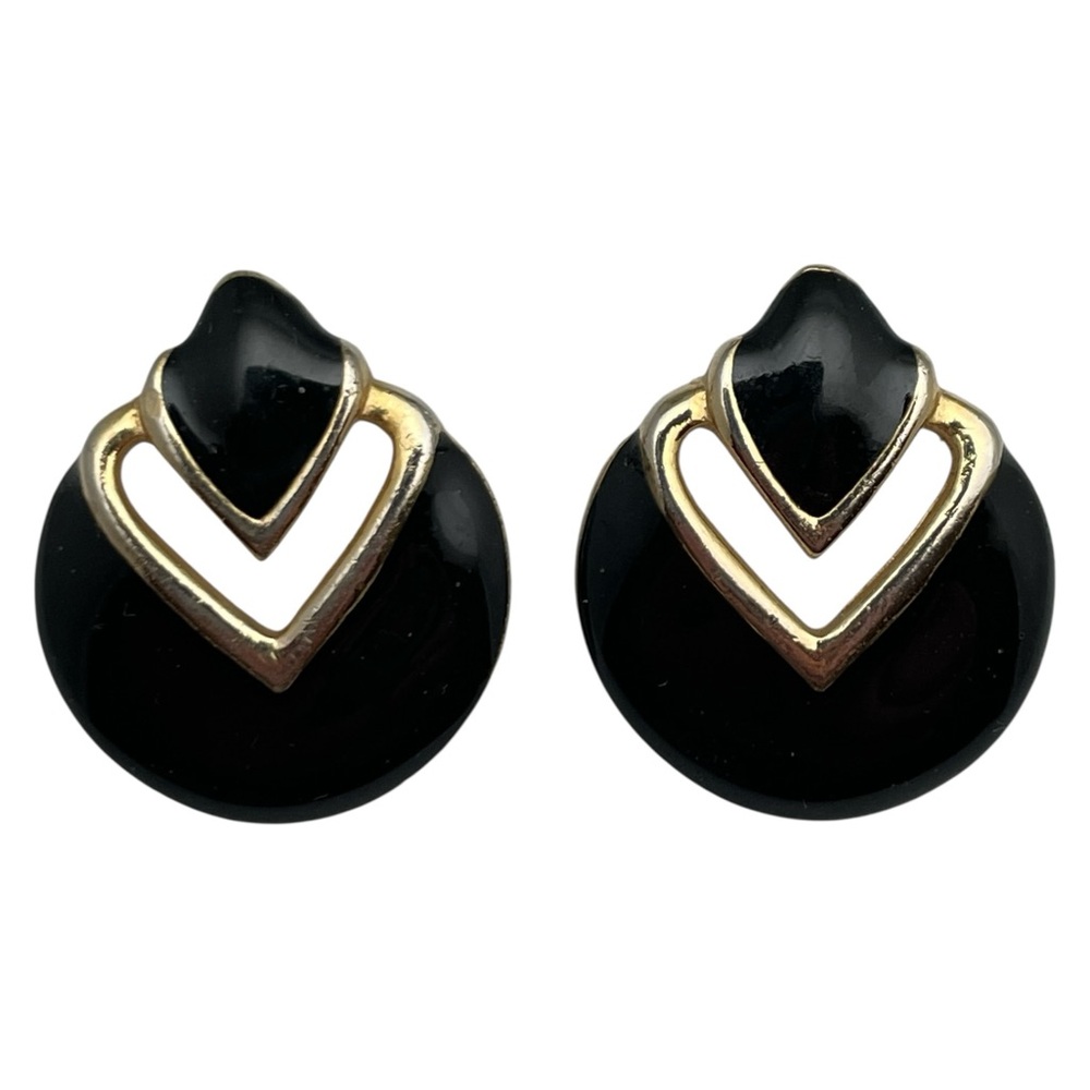 Unbranded Geometric Chevron Stud Earrings Womens Gold Black Art Deco